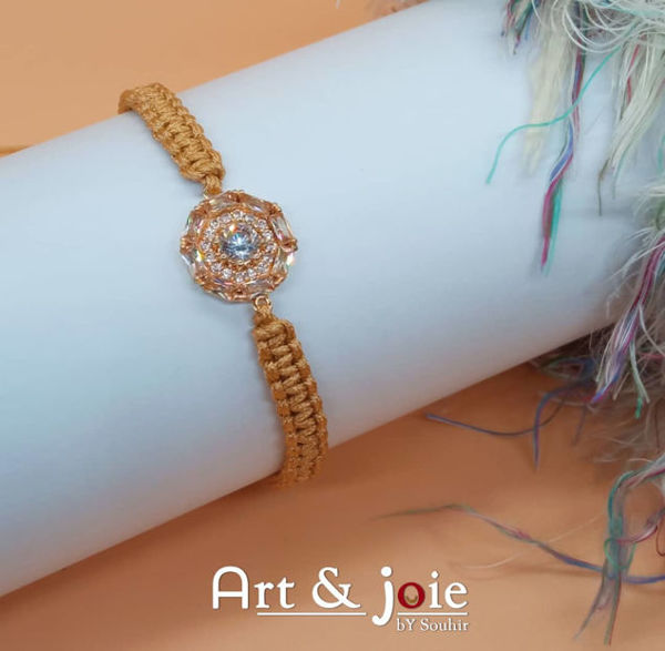 Image de Bracelet femme ajustable avec un motif en strass doré et argent en acier inoxydable