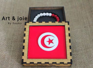 Image de Bracelet en pierres volcanique avec emballage drapeau Tunisie 