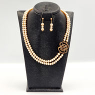Image de Parure perles de culture saumon avec pendentif argent trempé dans l'or rosé